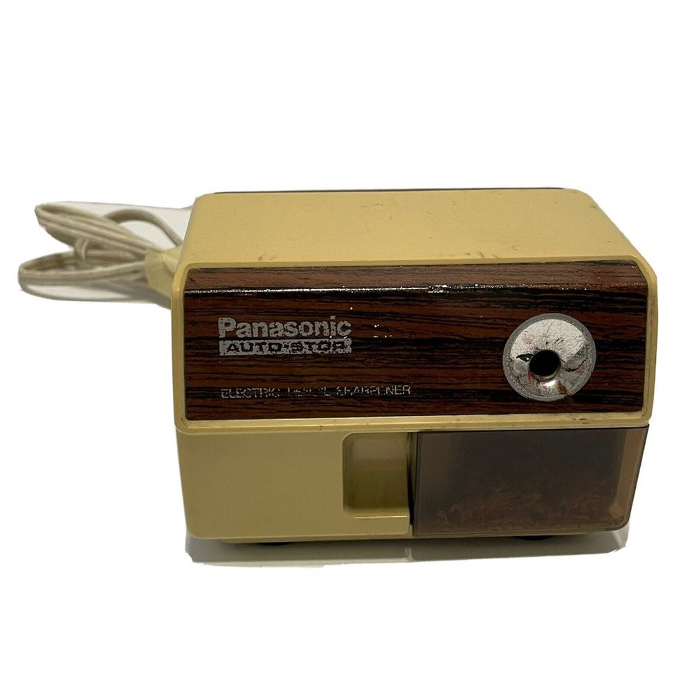 Vtg  Panasonic KP-110 Auto Stop Electric Pencil Sharpener Faux Wood Working MCM